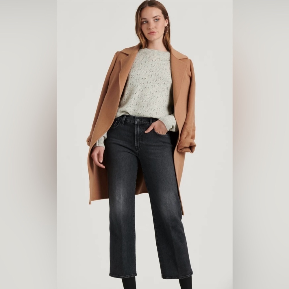 Lucky Brand Emily Pointelle Pullover Sweater Heather Gray XS